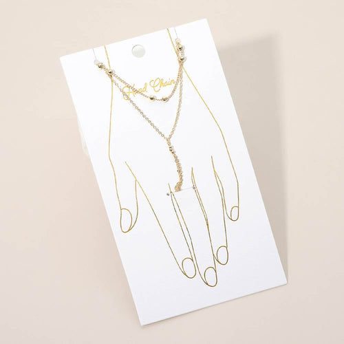 Delicate Beaded Accent Layered Hand Chain Bracelet