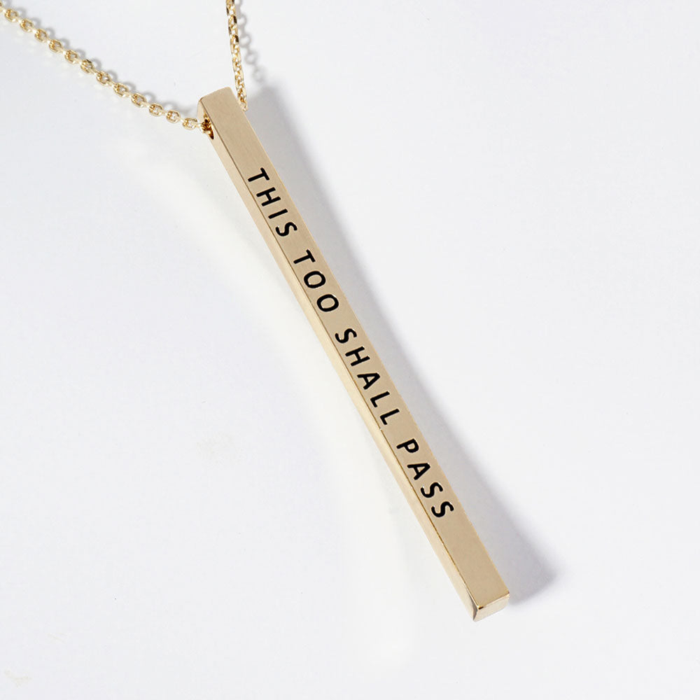THIS TOO SHALL PASS Brass Metal Bar Pendant Necklace